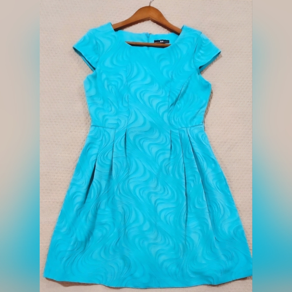 R&K Aqua Turquoise Blue Cap Sleeve Fit & Flare Dress Size 10P - Picture 6 of 11